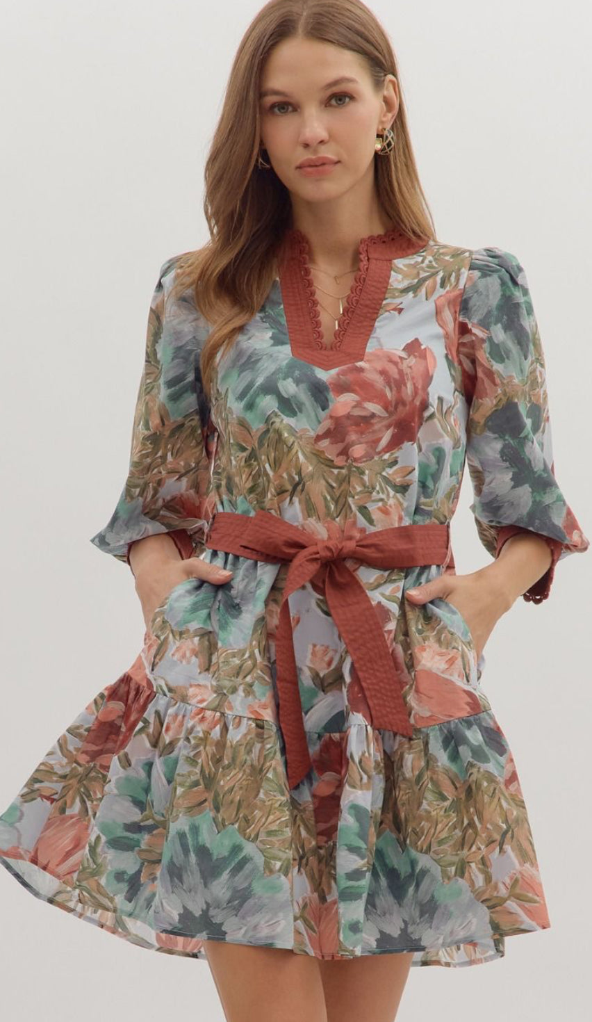 Rosé Garden Belted Dress