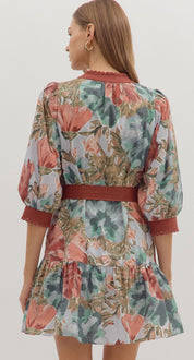 Rosé Garden Belted Dress