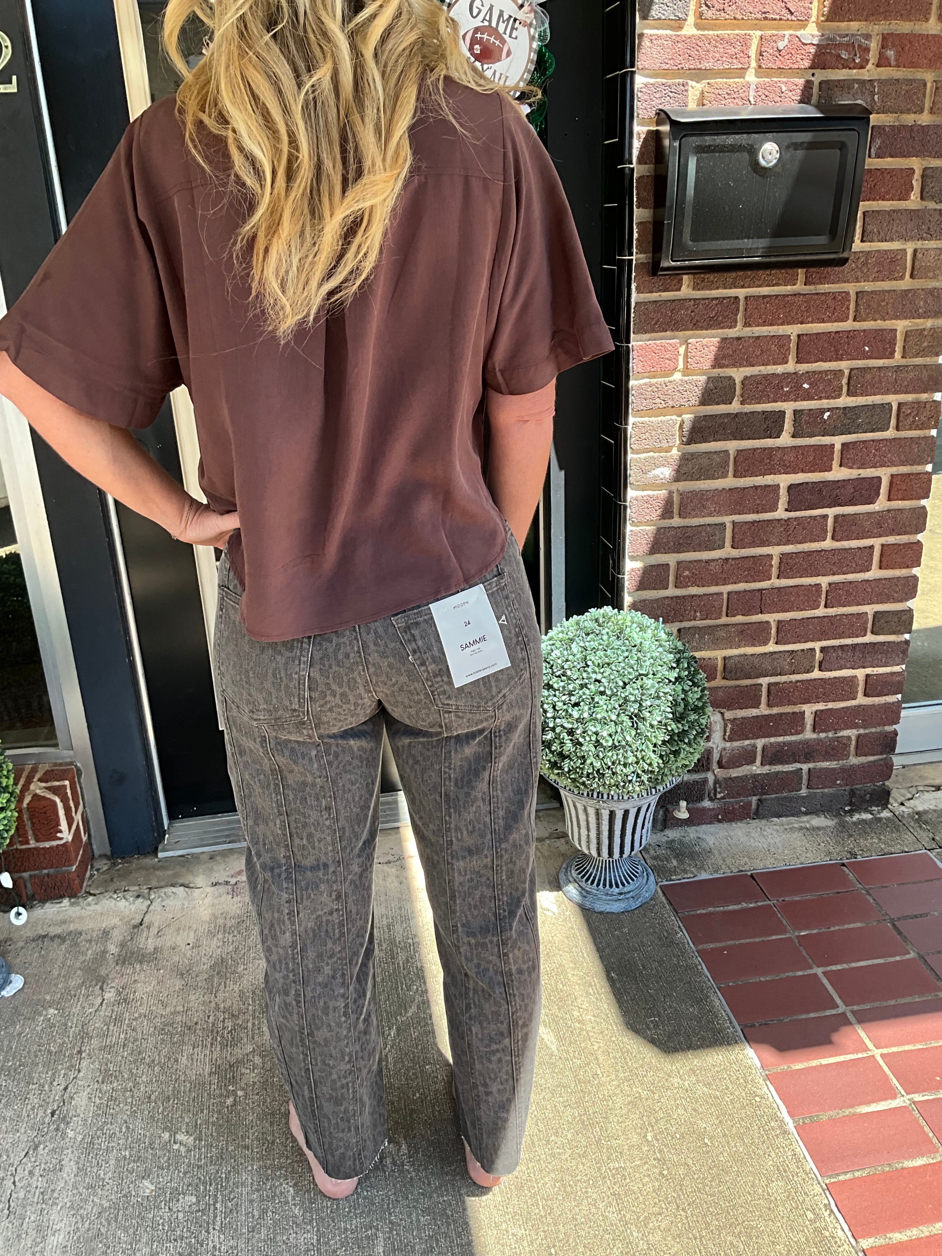 Brown leopard hidden barrel jeans