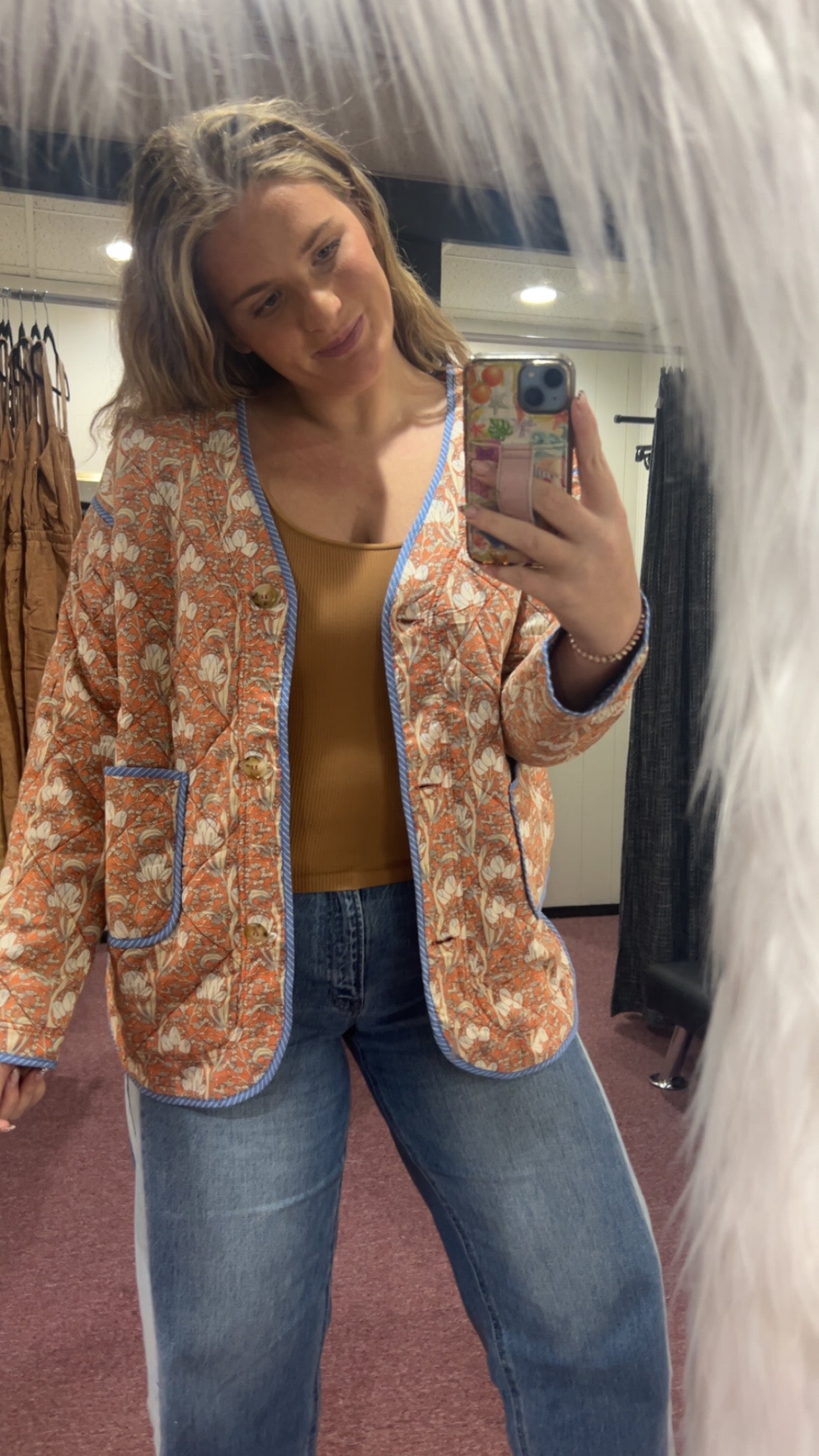 Quilted orange / blue jacket