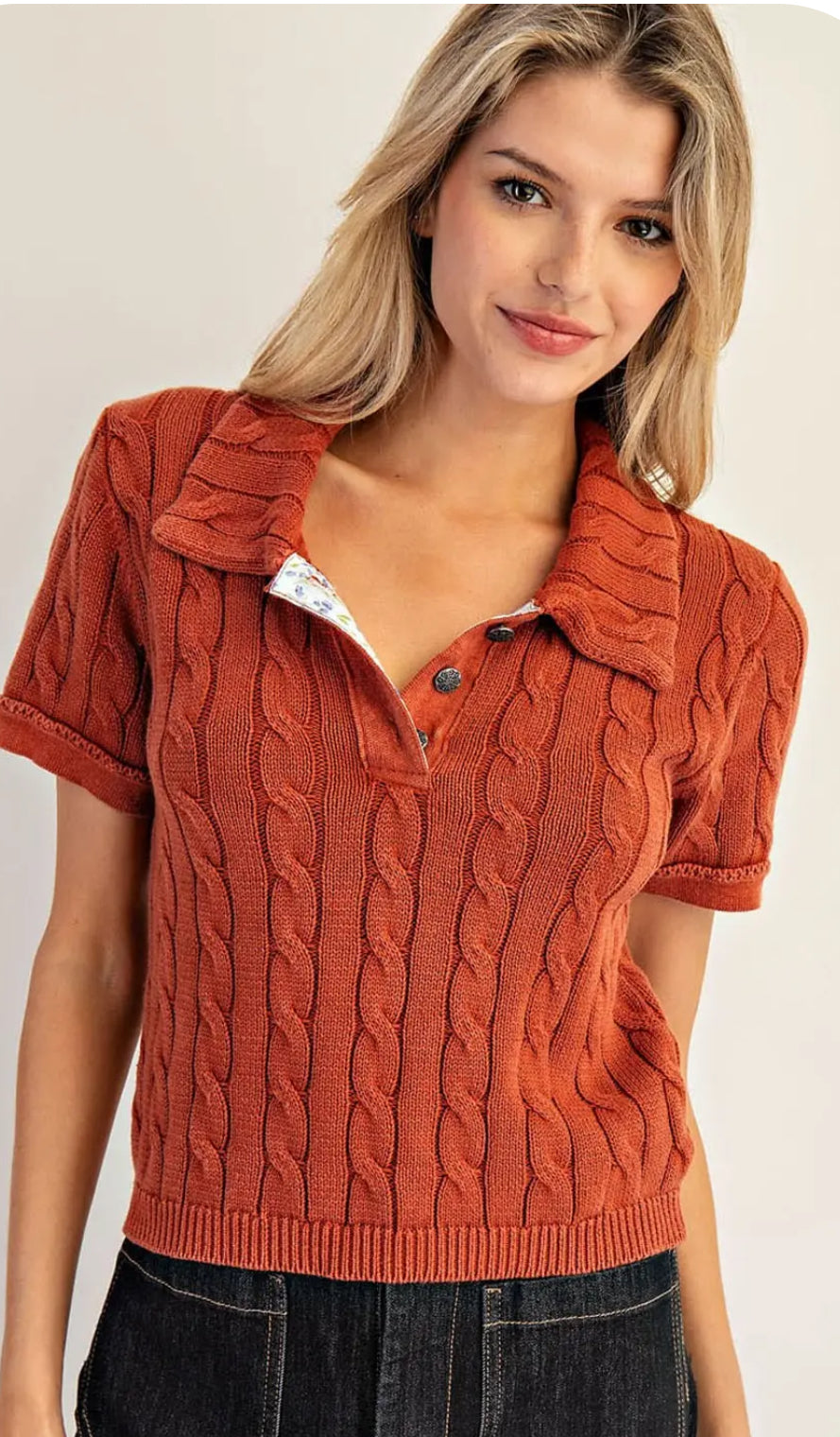 Rust Ridge Knit Polo Top