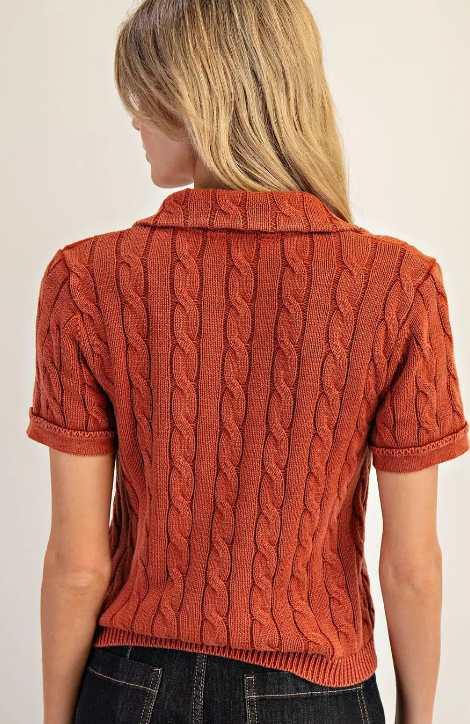 Rust Ridge Knit Polo Top