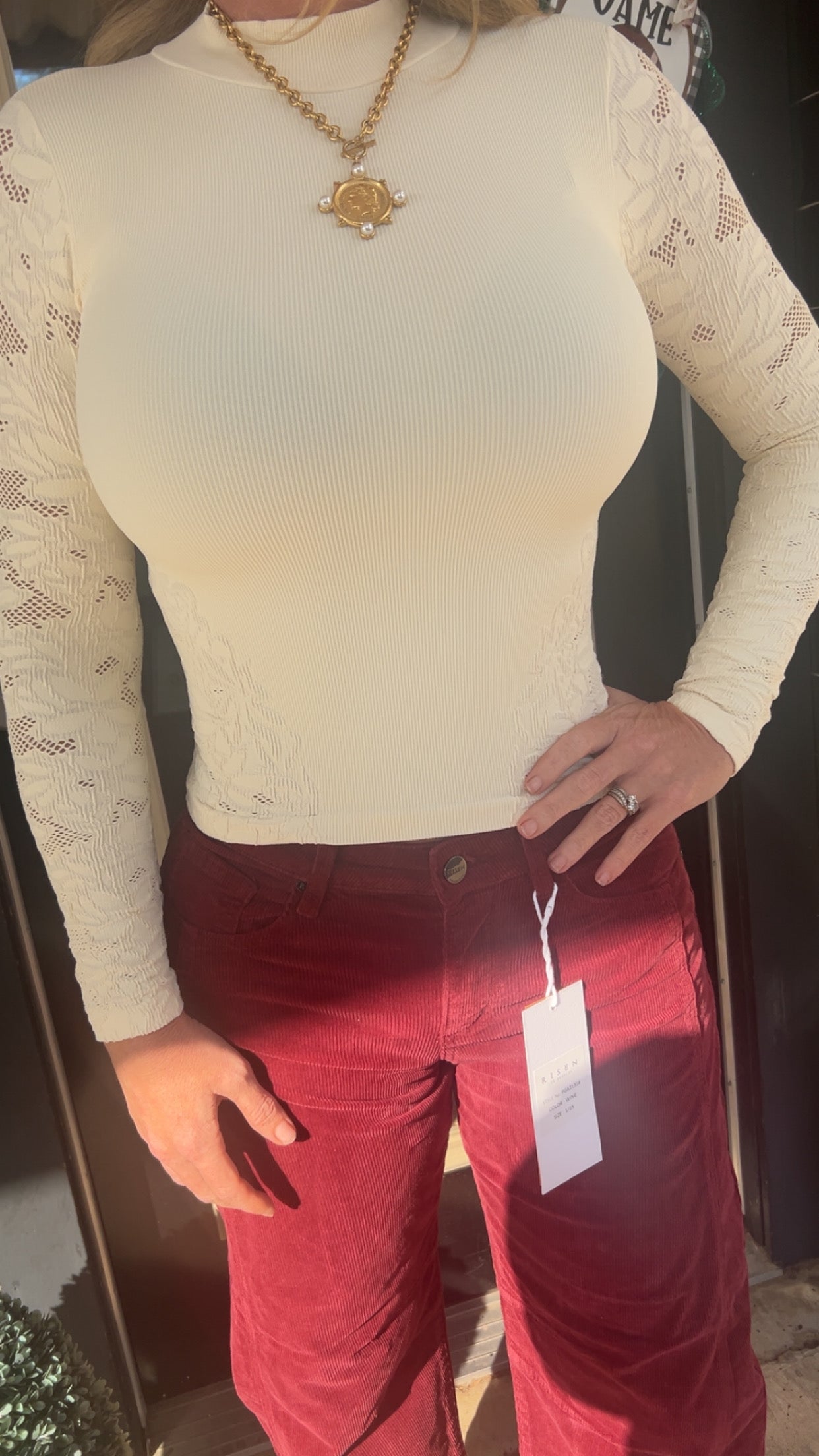 Mock neck mesh long sleeve