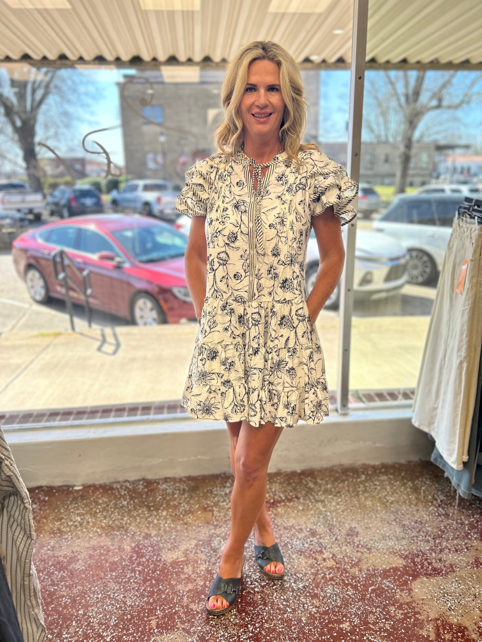 Triple wing black floral dress