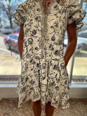 Triple wing black floral dress