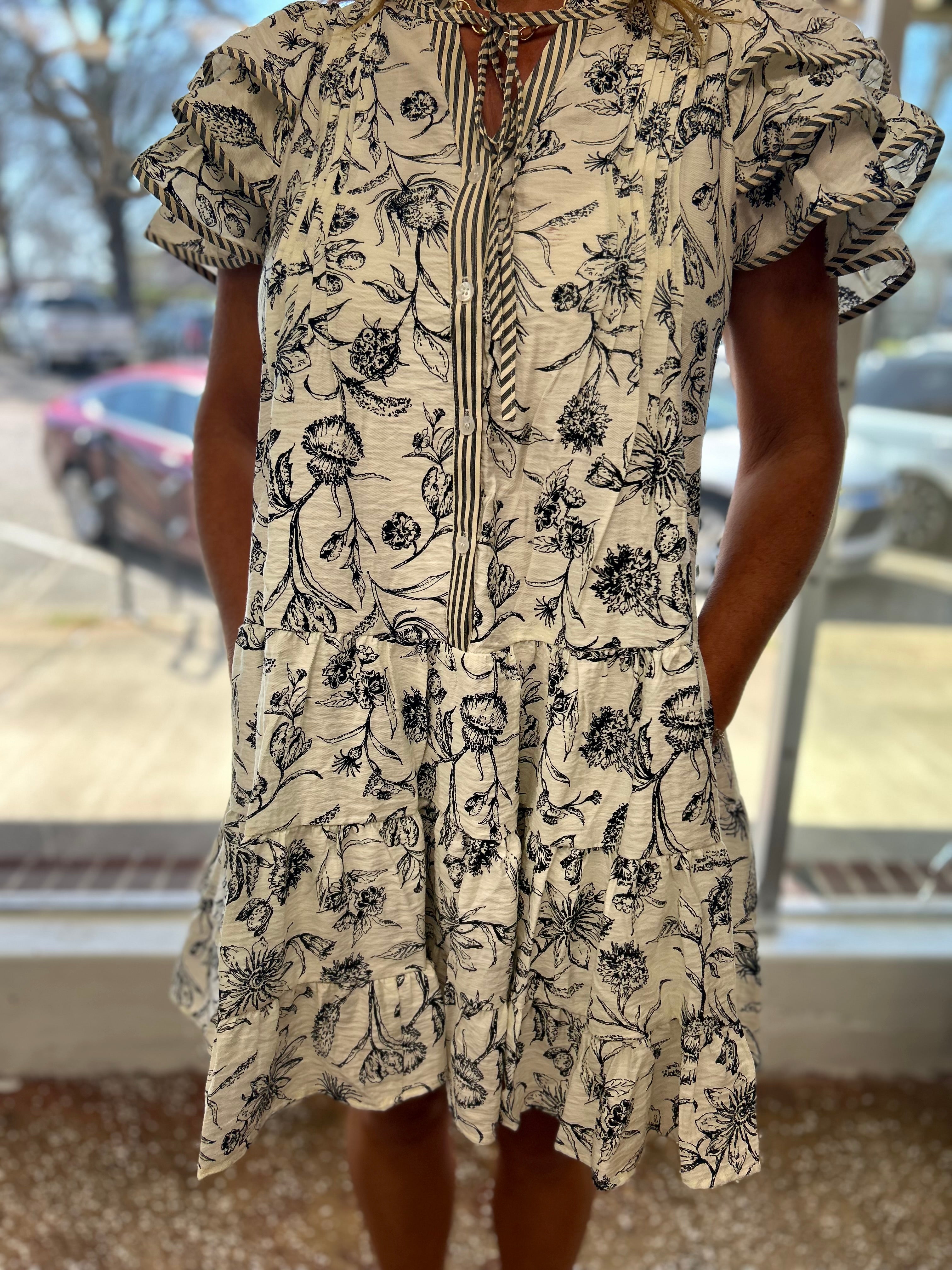 Triple wing black floral dress
