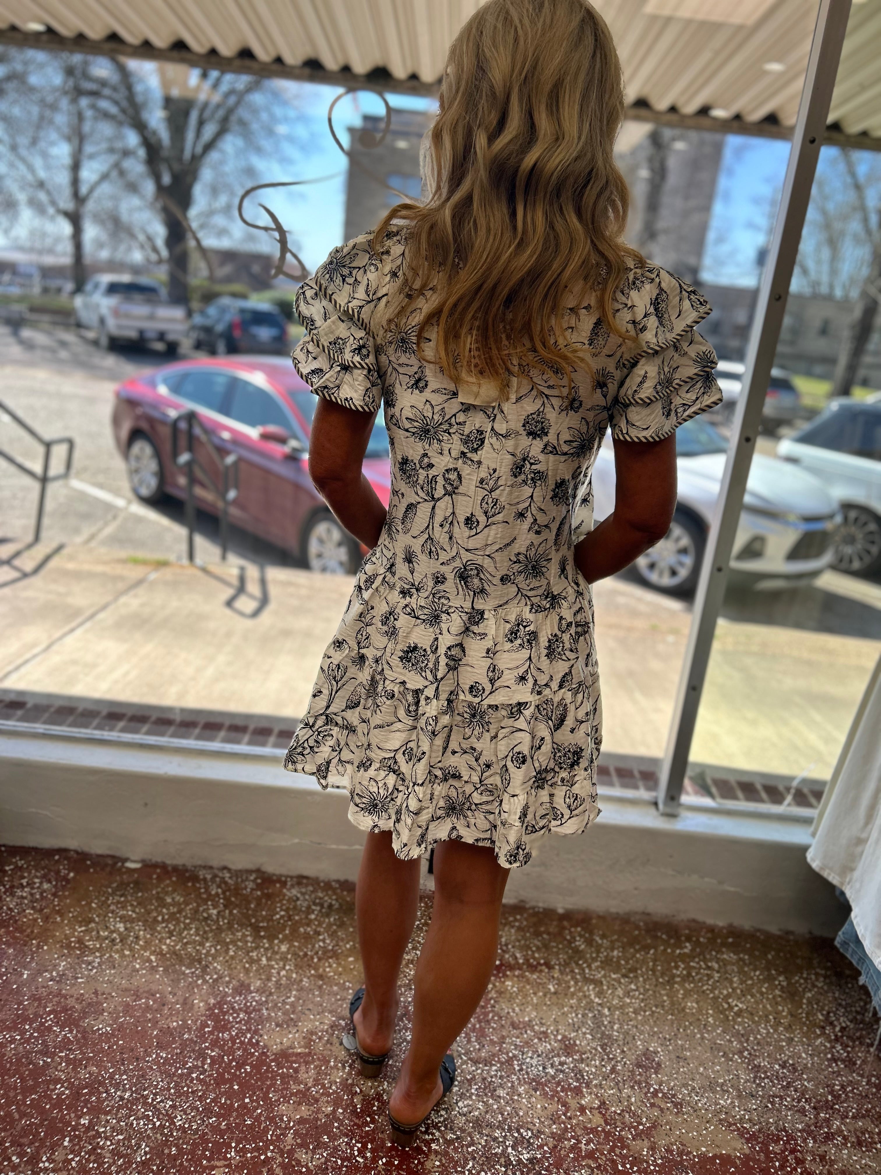 Triple wing black floral dress