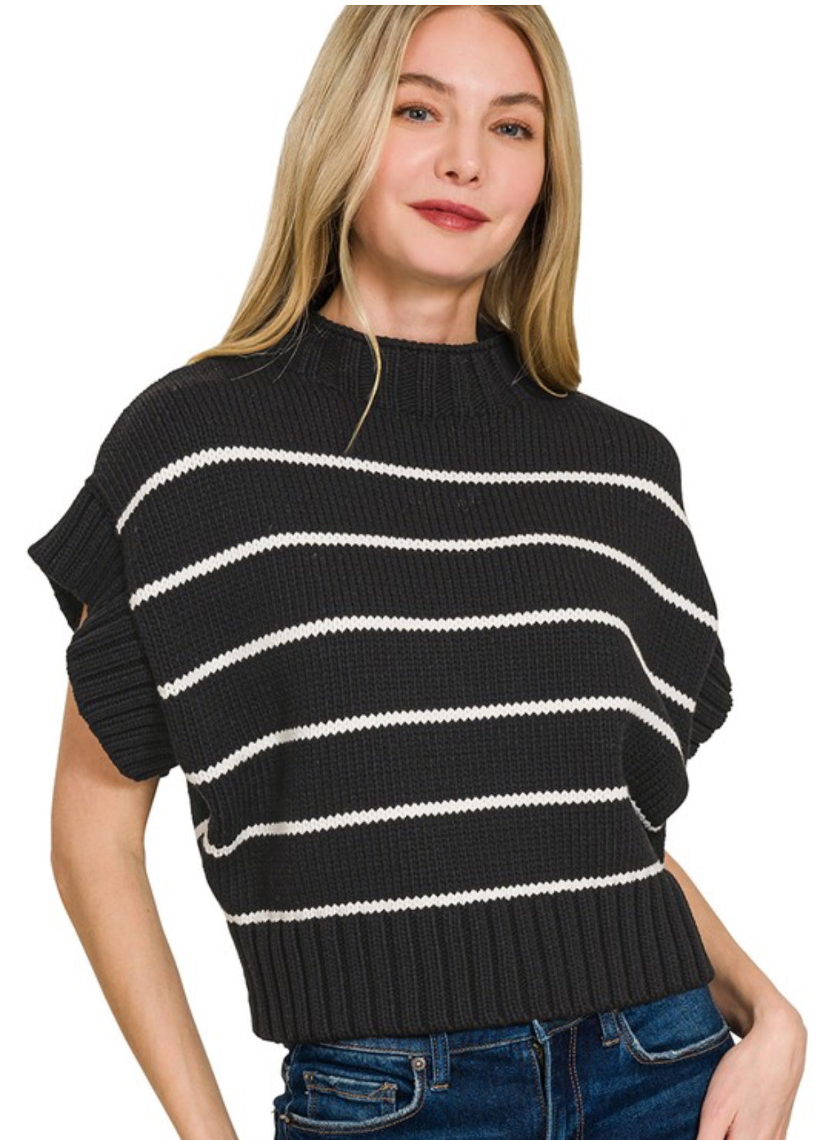 Striped mock neck sweater