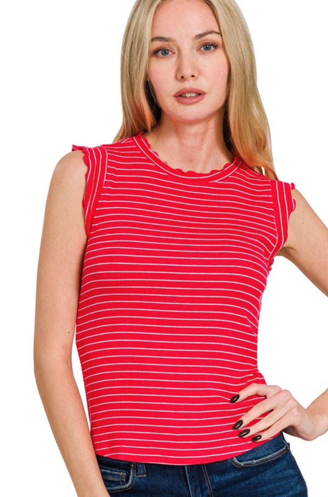 Ribbed ruffle hem top