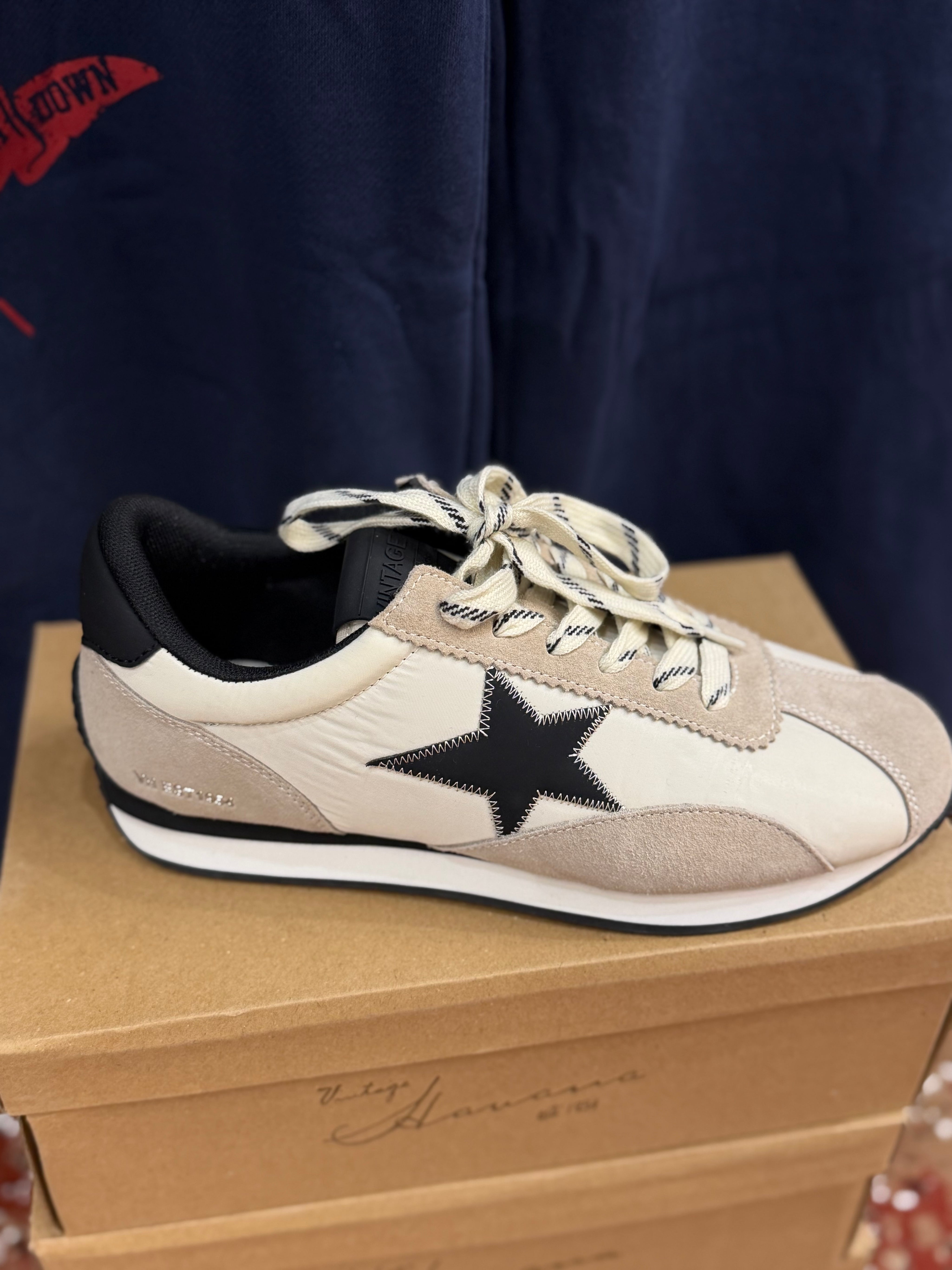 Vintage Havana Neutral Star Sneakers | Cream & Taupe with Black Star