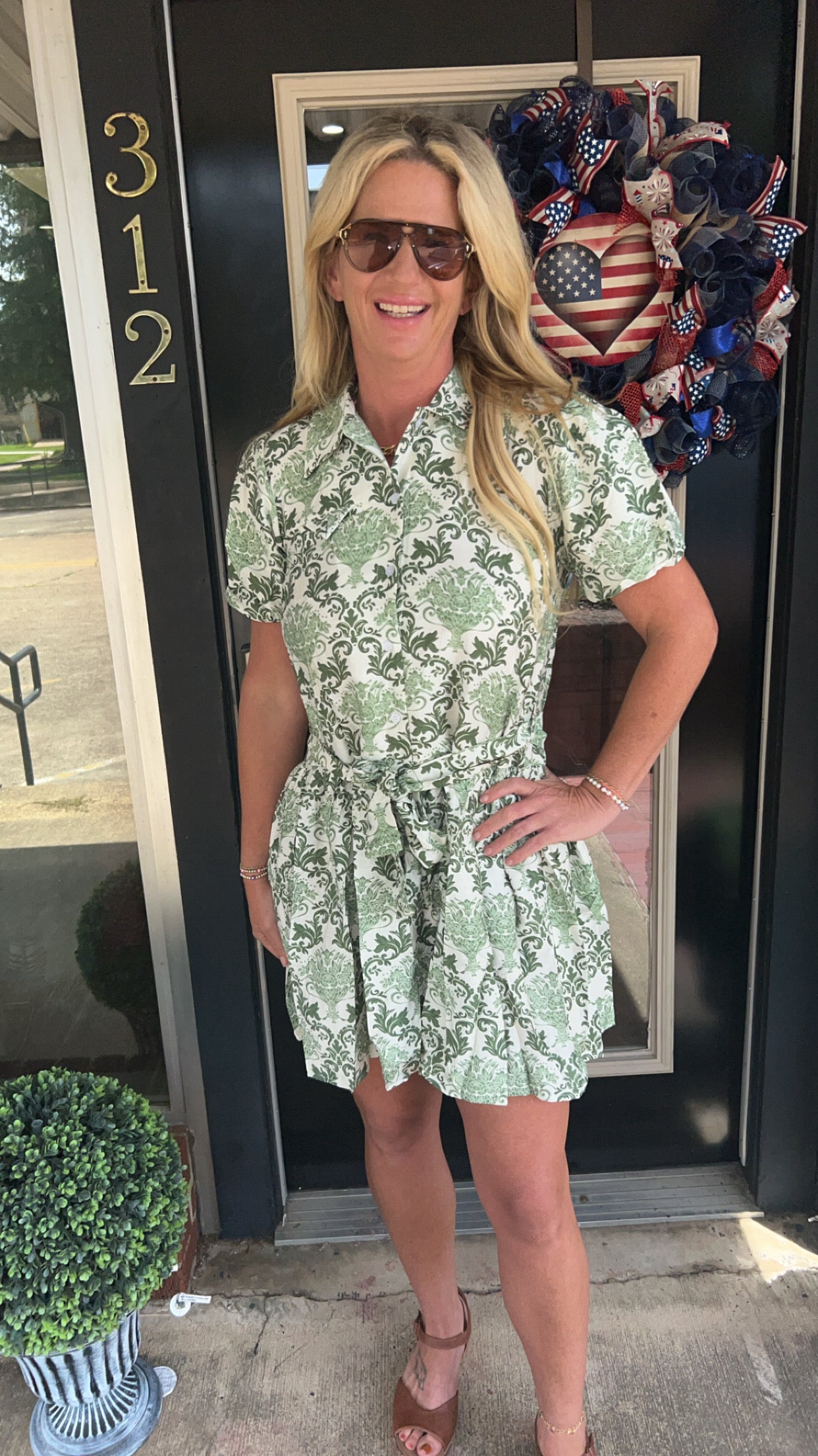 Sage manor belted dress