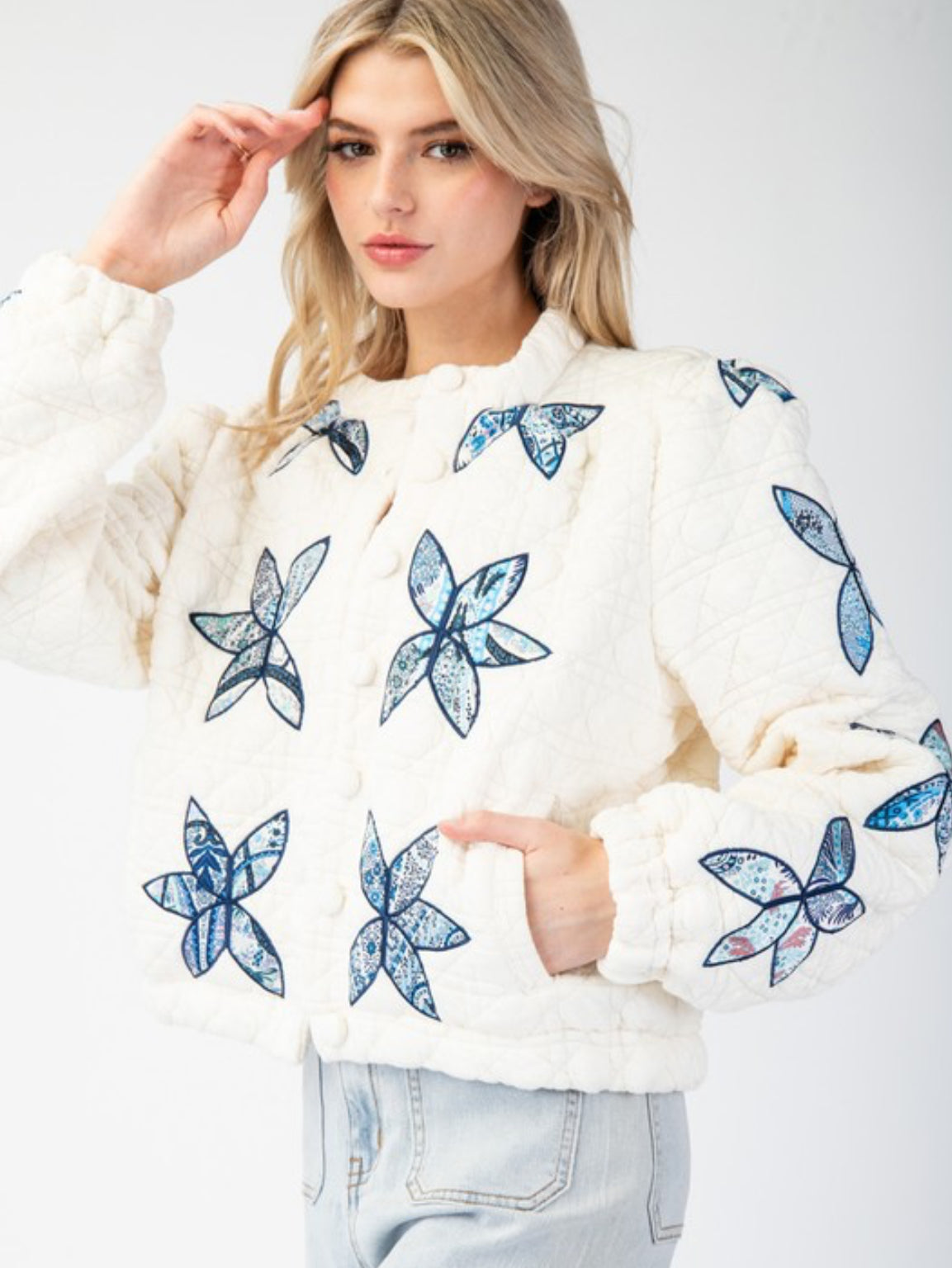 Blue petal puffer coat