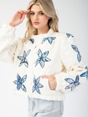 Blue petal puffer coat