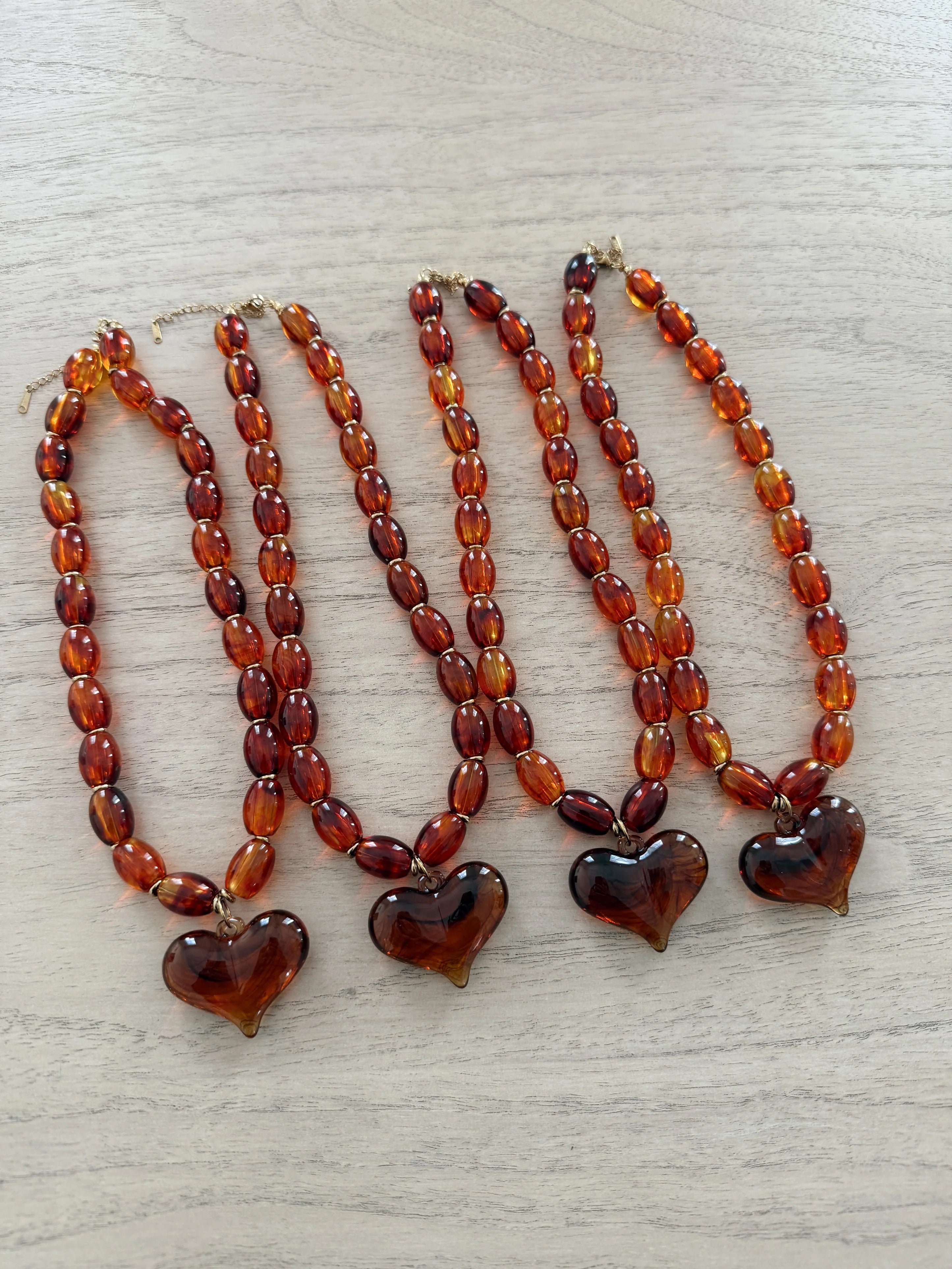 Amber Love Heart Charm Necklace | Water-Resistant Statement Jewelry