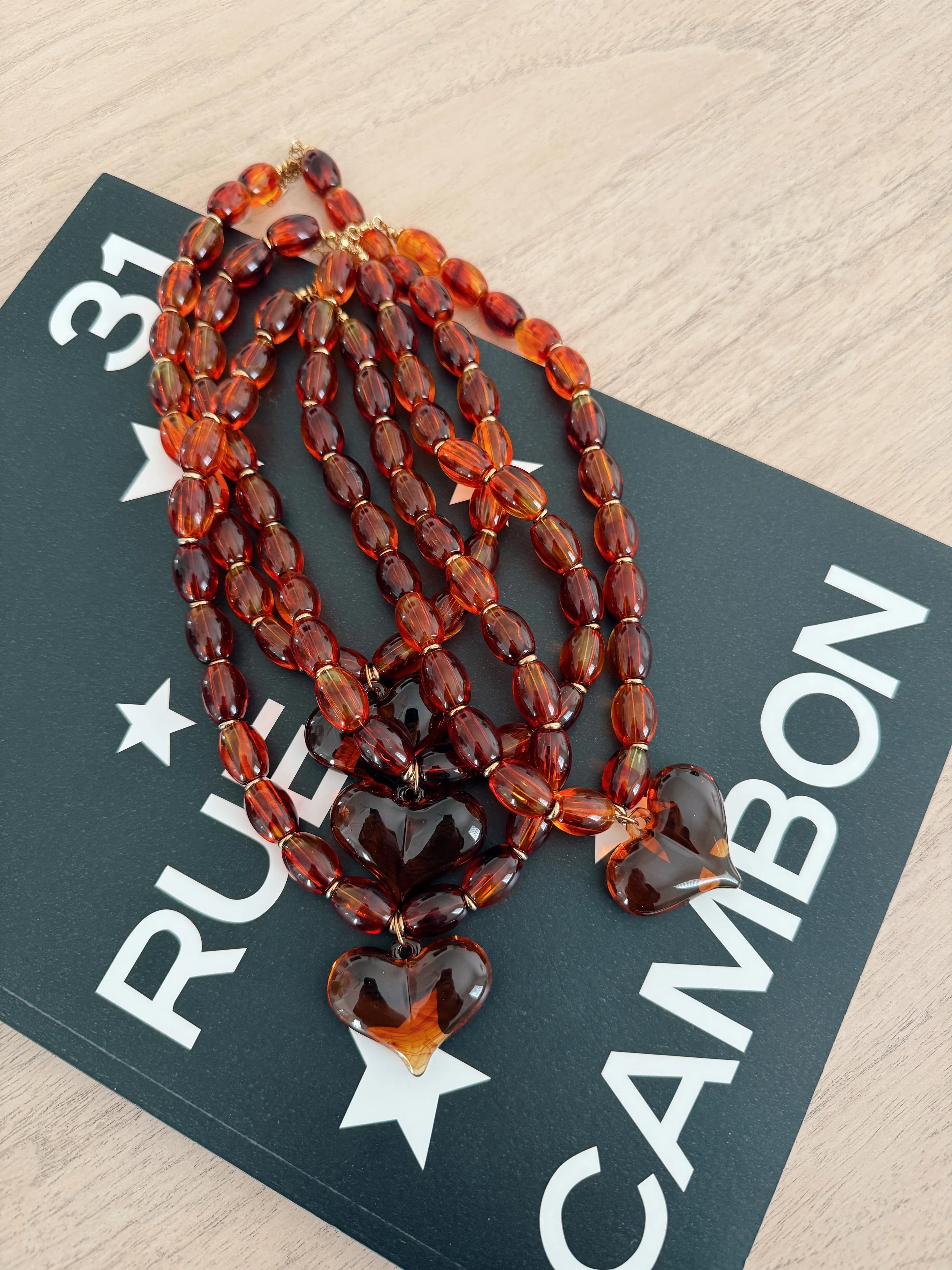 Amber Love Heart Charm Necklace | Water-Resistant Statement Jewelry