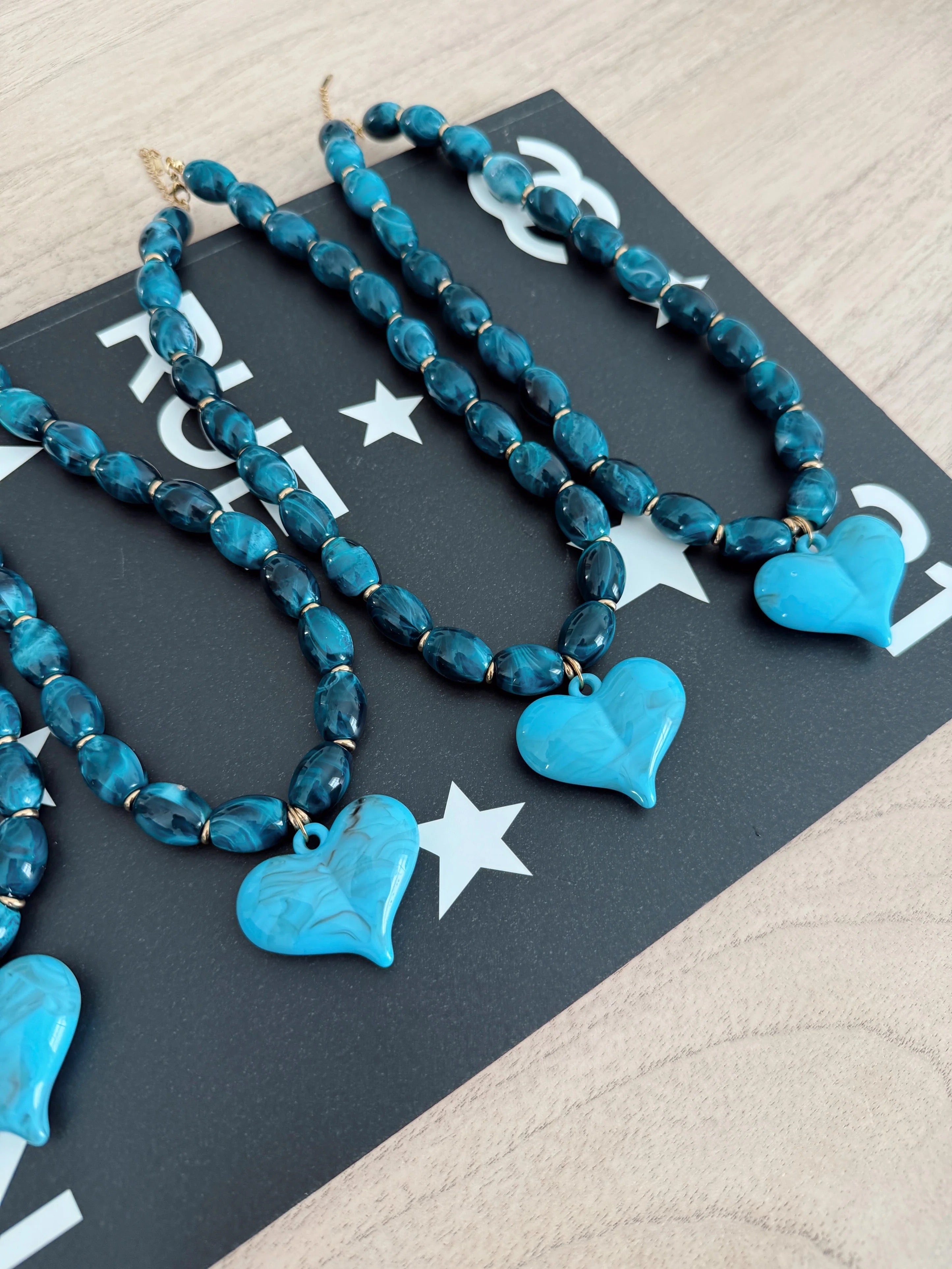 Turquoise Love Heart Charm Necklace | Water-Resistant Beaded Statement Jewelry
