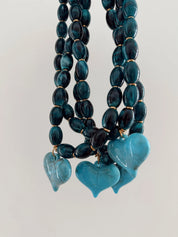 Turquoise Love Heart Charm Necklace | Water-Resistant Beaded Statement Jewelry