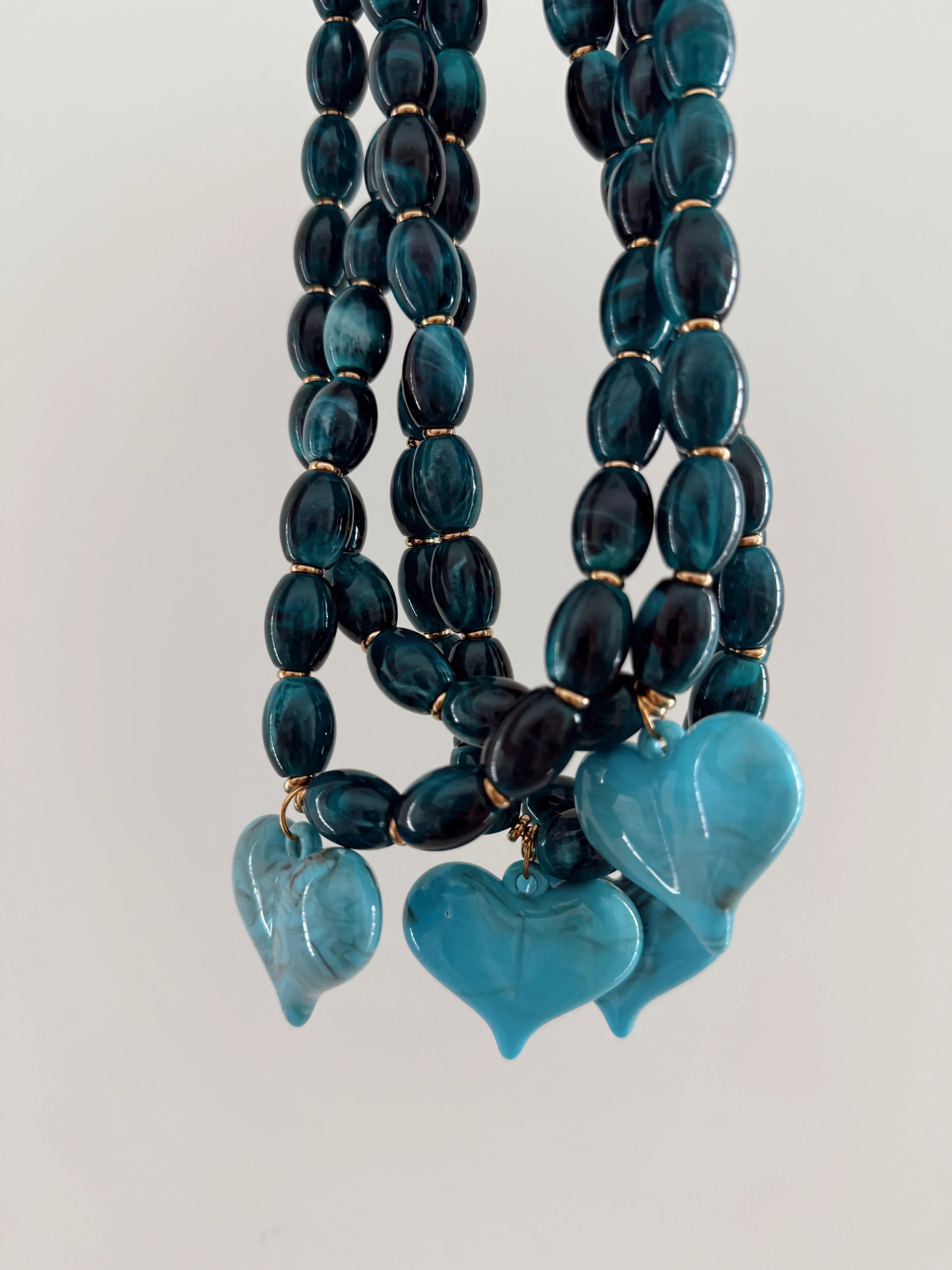 Turquoise Love Heart Charm Necklace | Water-Resistant Beaded Statement Jewelry