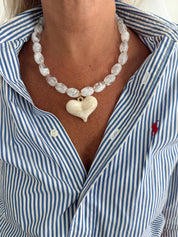 Ivory Love Heart Charm Necklace | Water-Resistant Beaded Statement Jewelry
