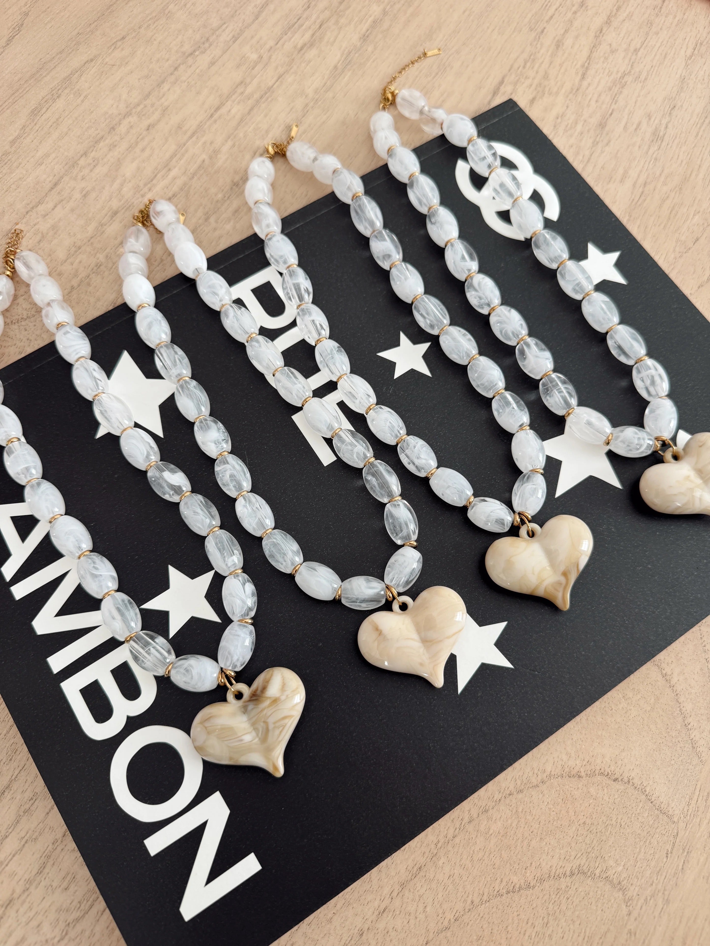 Ivory Love Heart Charm Necklace | Water-Resistant Beaded Statement Jewelry