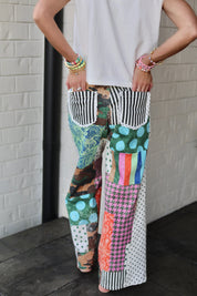 Poppy & Pine Mixed Signals Patchwork Wide-Leg Pants | Stretchy Printed Statement Pants