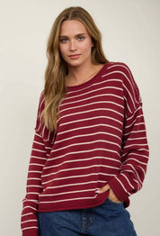 Cranberry Lane Burgundy & Cream Striped Sweater