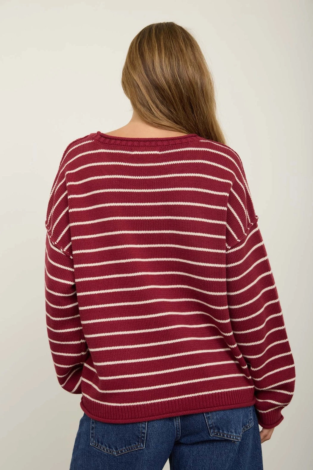 Cranberry Lane Burgundy & Cream Striped Sweater