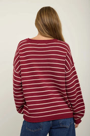 Cranberry Lane Burgundy & Cream Striped Sweater