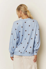 A Latte Blue Polka Dot Textured V-Neck Top