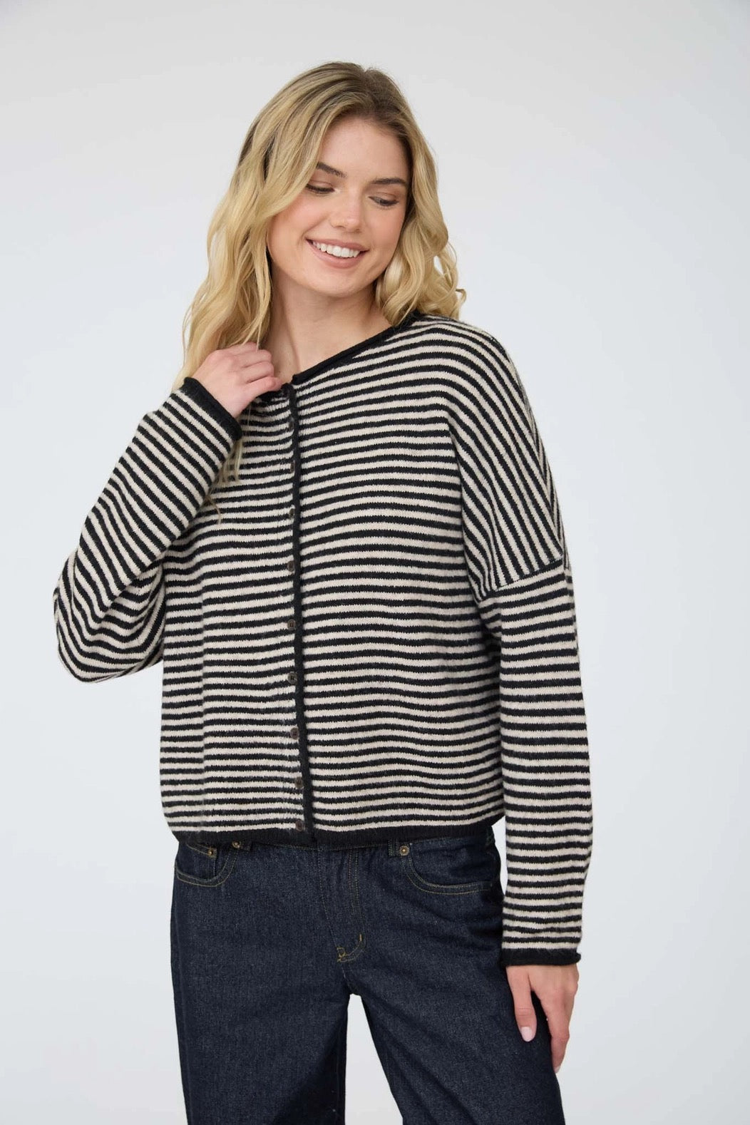 The Sunday Edit Black & Cream Striped Cardigan