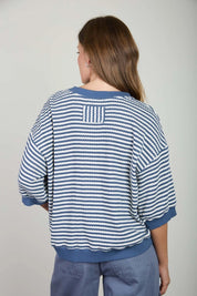Blue Skies Ahead Textured Stripe Half Sleeve Top