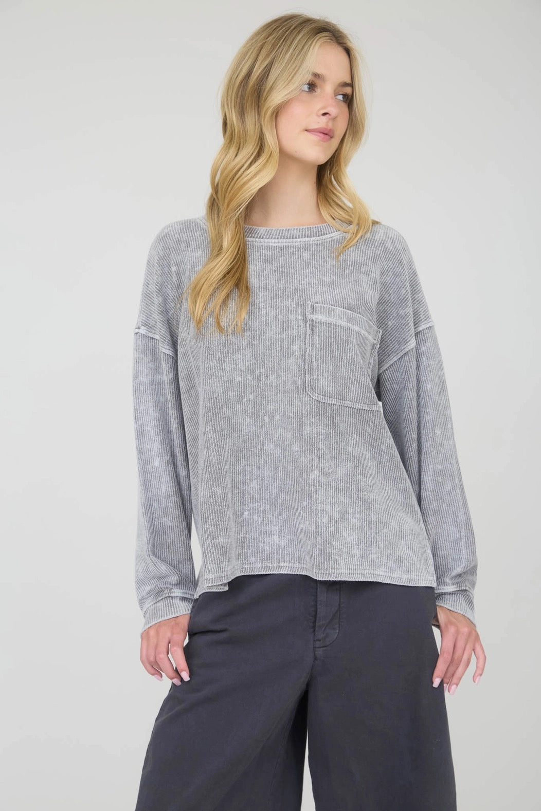 The Slow Morning Washed Ribbed Pocket Top