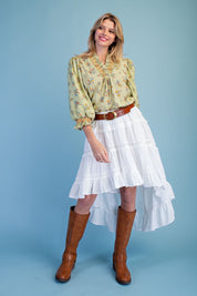 Easel Garden Poetry Floral Stripe 3/4 Sleeve Blouse