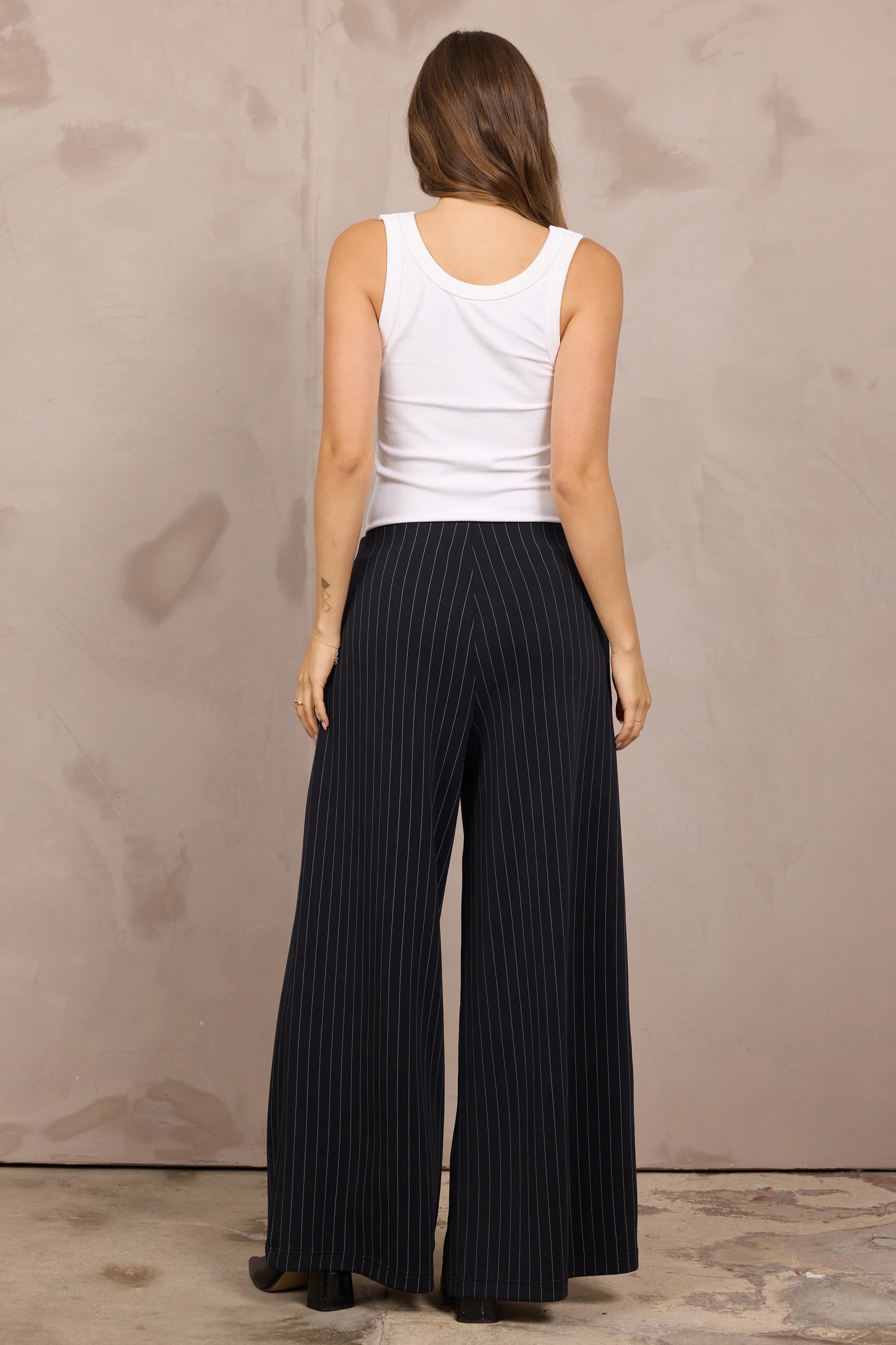 Vintage Havana Black Pinstripe Wide Leg Pants – Women's High Waisted Trousers