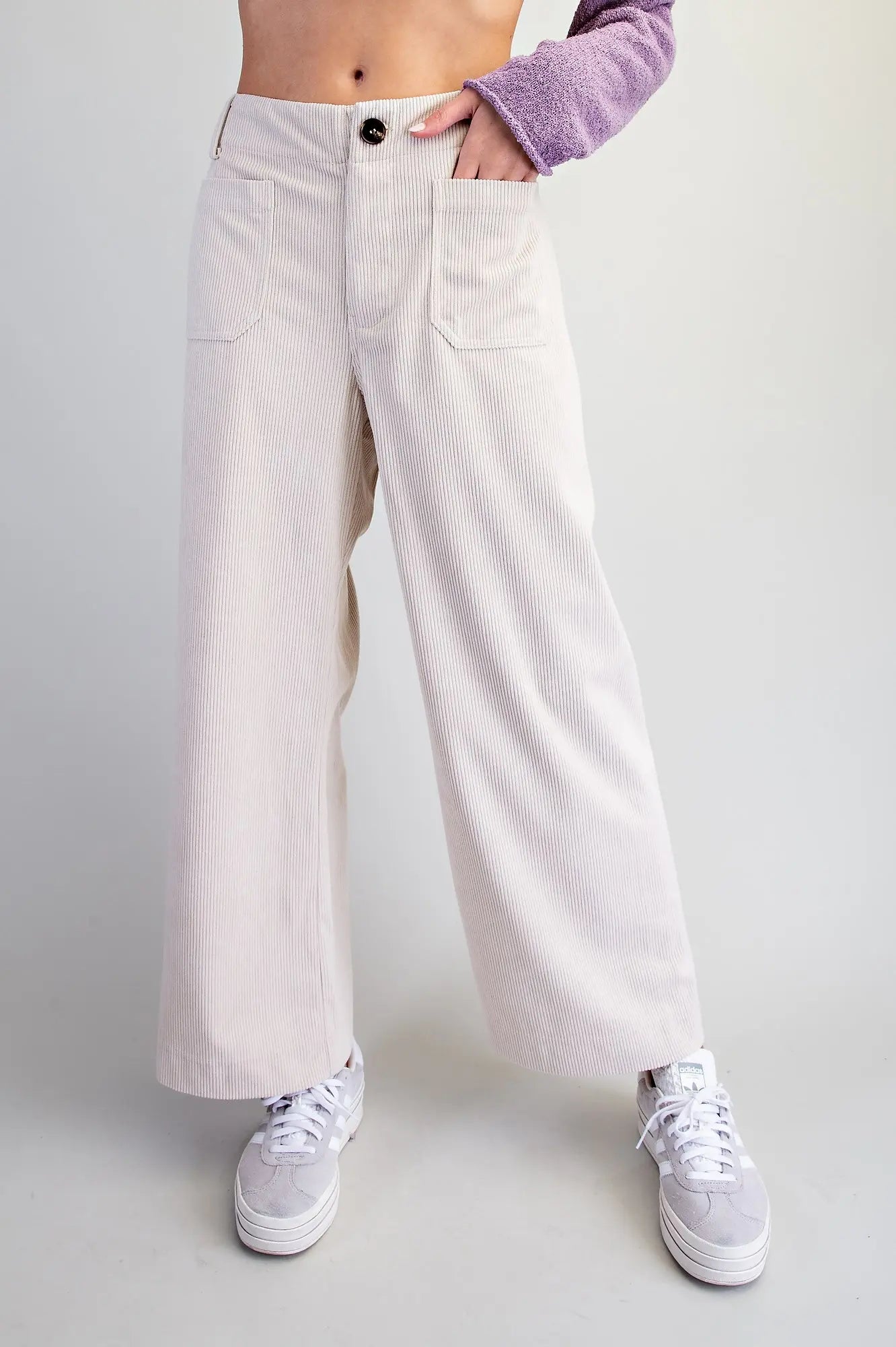 Bone Corduroy Wide-Leg Pants