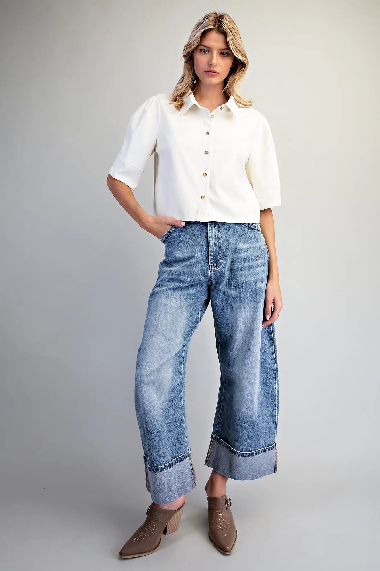 Ivory Button-Up Cropped Jacket
