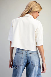 Ivory Button-Up Cropped Jacket