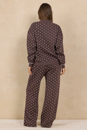 Vintage Havana Chocolate Brown & Pink Polka Dot Mock Neck Sweatshirt
