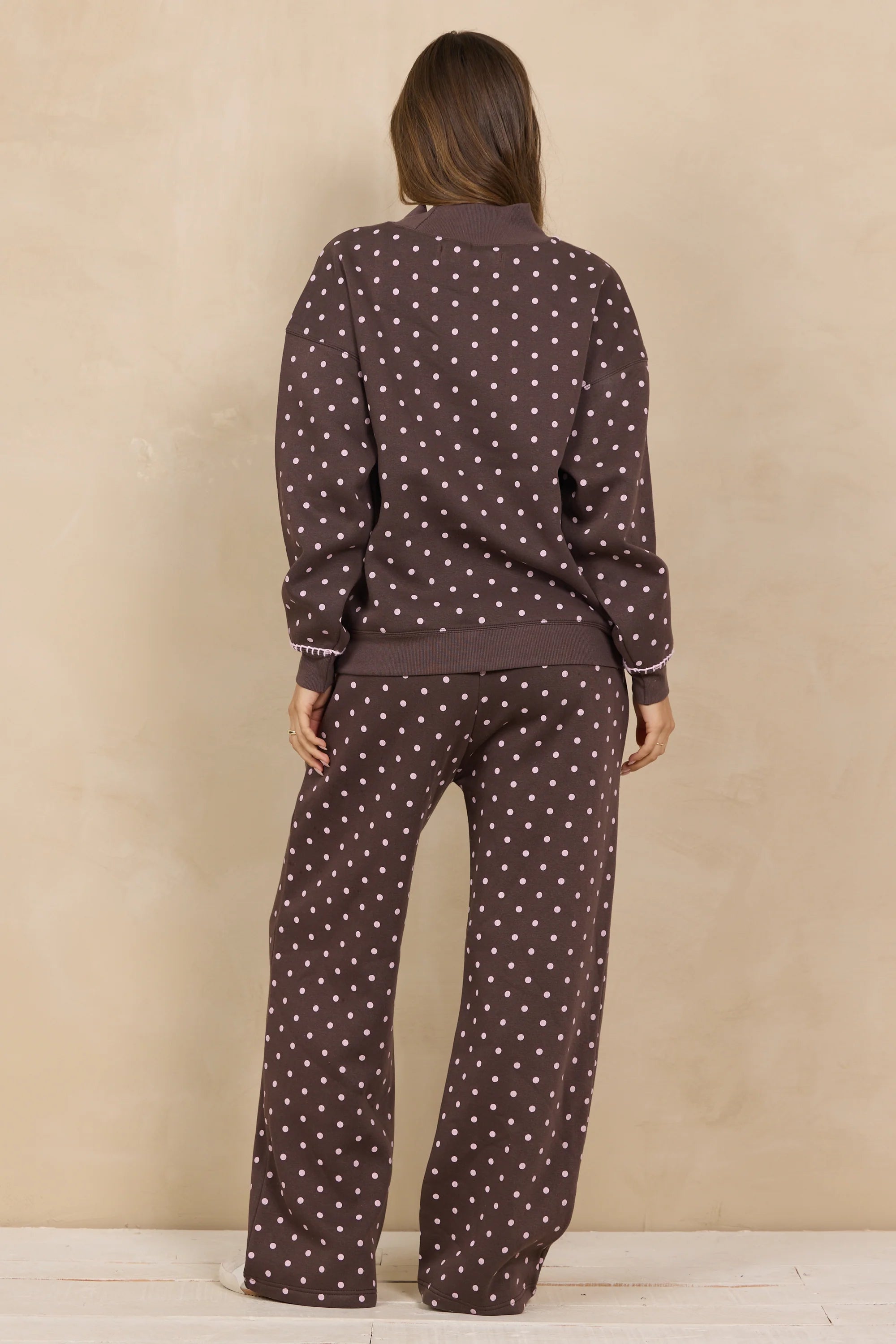Vintage Havana Chocolate Brown & Pink Polka Dot Mock Neck Sweatshirt