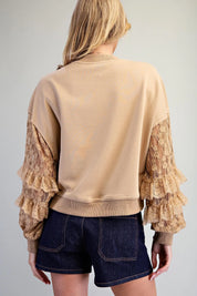 Mocha Romance Lace Sleeve Sweatshirt