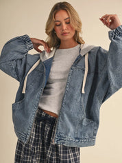 Contrast Denim Hoodie
