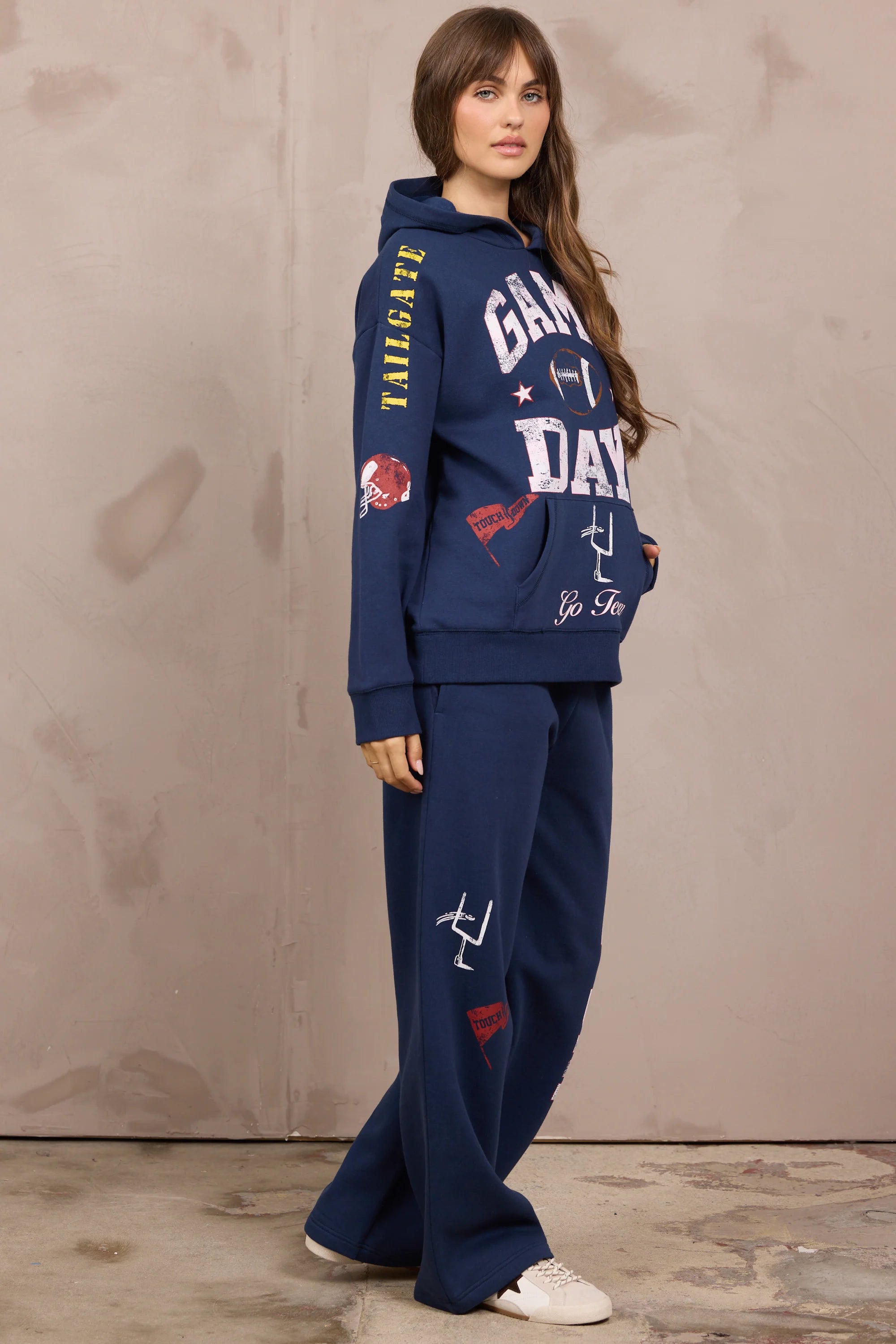 Vintage Havana Game Day Wide Leg Sweatpants – Navy Football Graphic Pants