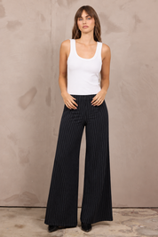 Vintage Havana Black Pinstripe Wide Leg Pants – Women's High Waisted Trousers