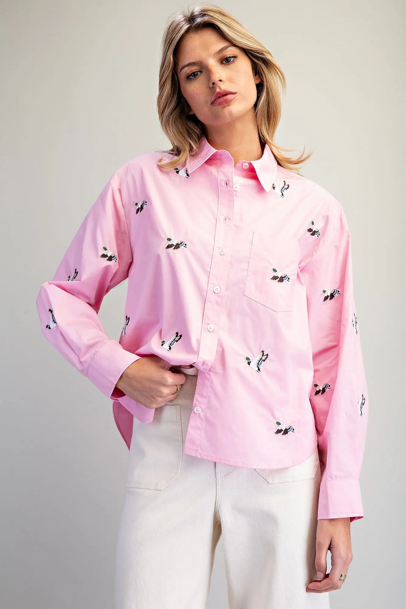 Pretty in Pink Mallard Button-Up