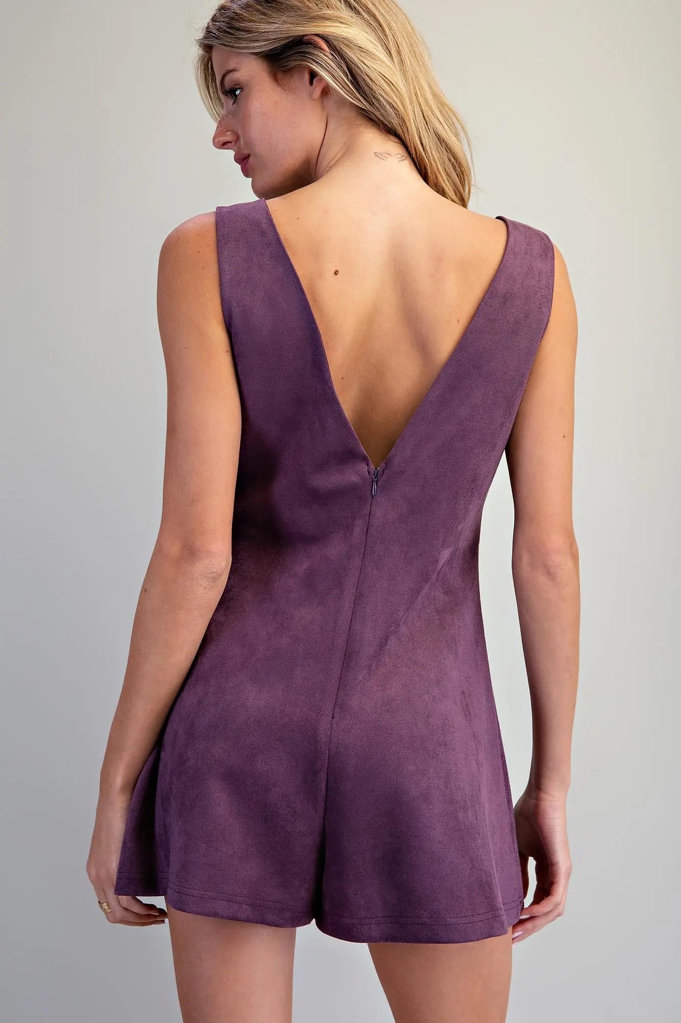 Plum Suede V-Neck Romper
