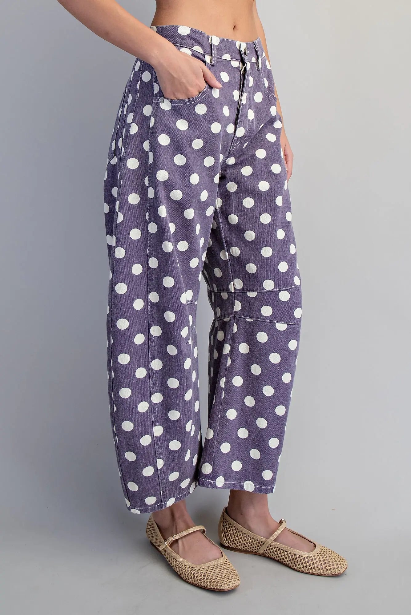 Plum Polka Dot Barrel Jeans