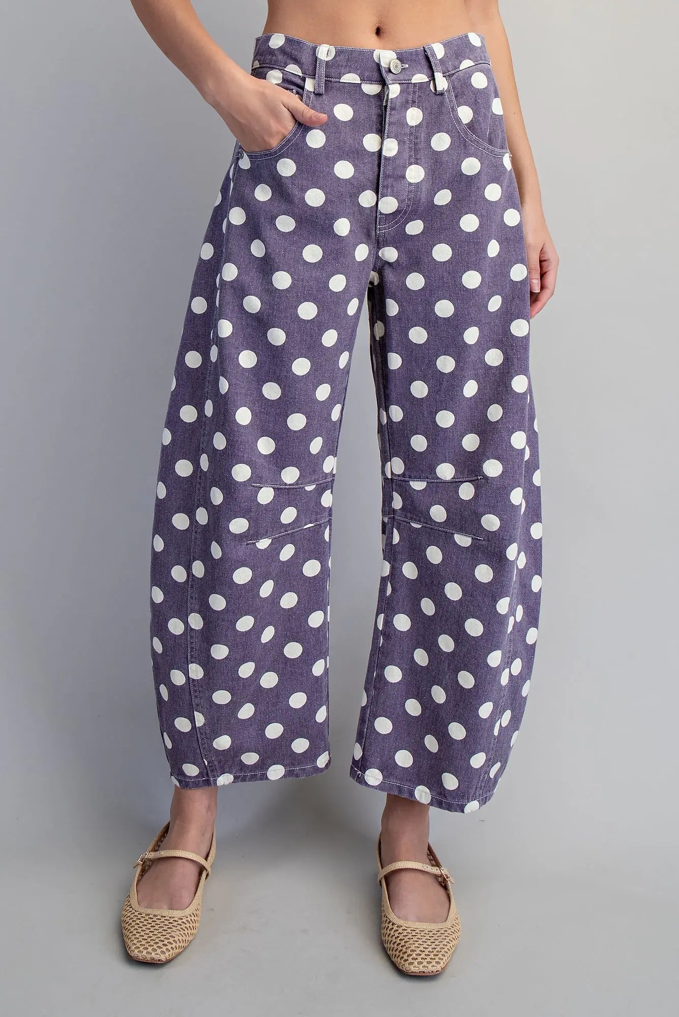 Plum Polka Dot Barrel Jeans