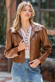 Cognac Leather Cropped Jacket
