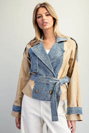 Denim Contrast Cropped Trench Jacket