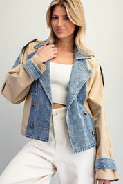 Denim Contrast Cropped Trench Jacket